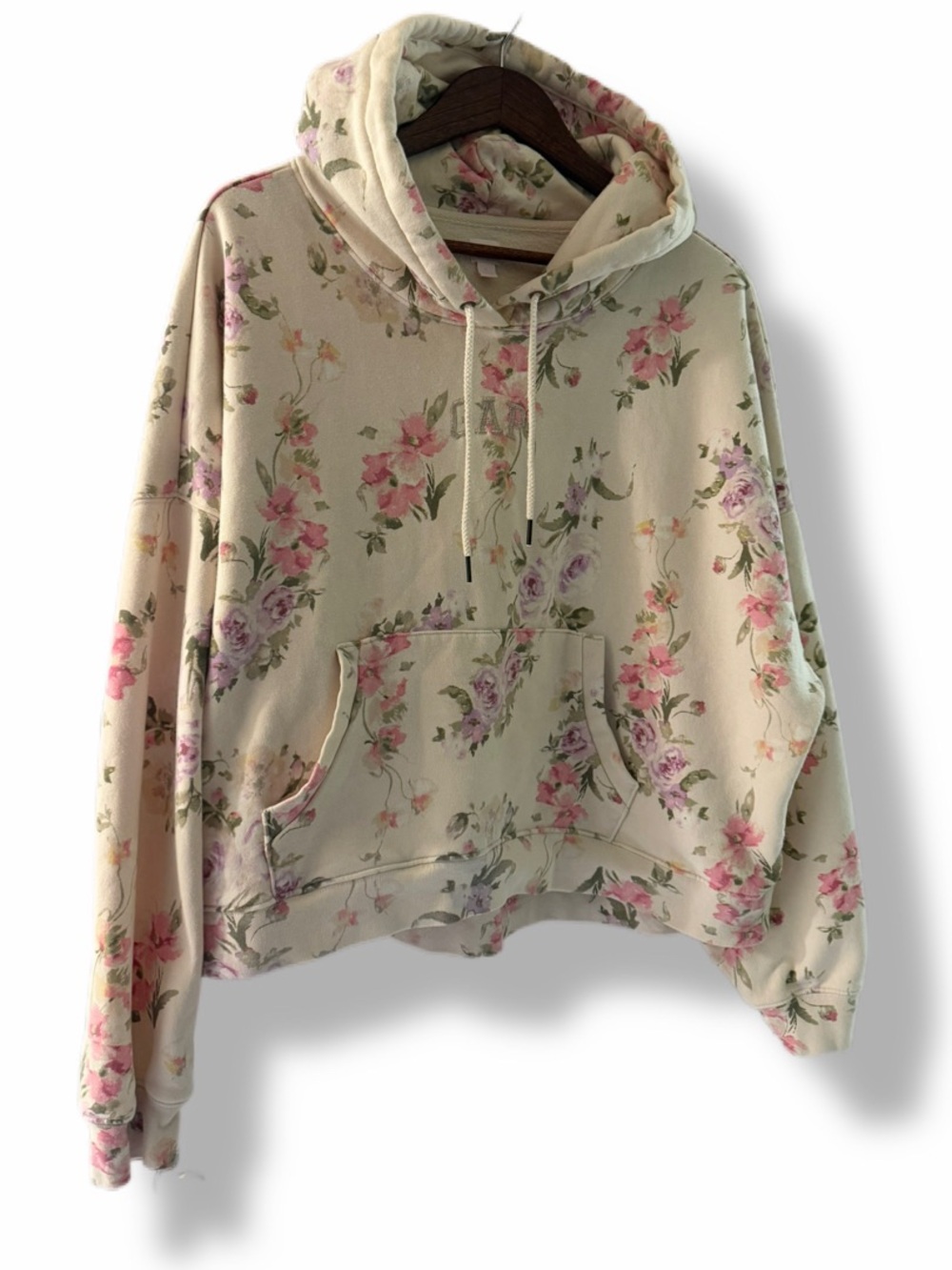 GAP x LoveShackFancy Floral Crop Hoodie Large Pink Purple Cream